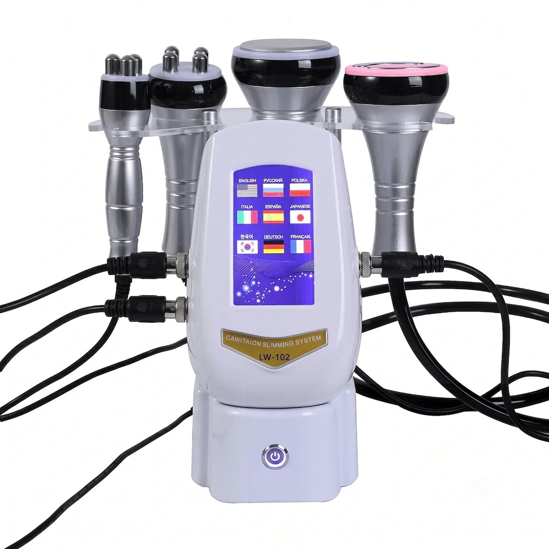 Front view of the Elevaure 4-in-1 vacuum RF and cavitation body contouring machine on a minimalist background.