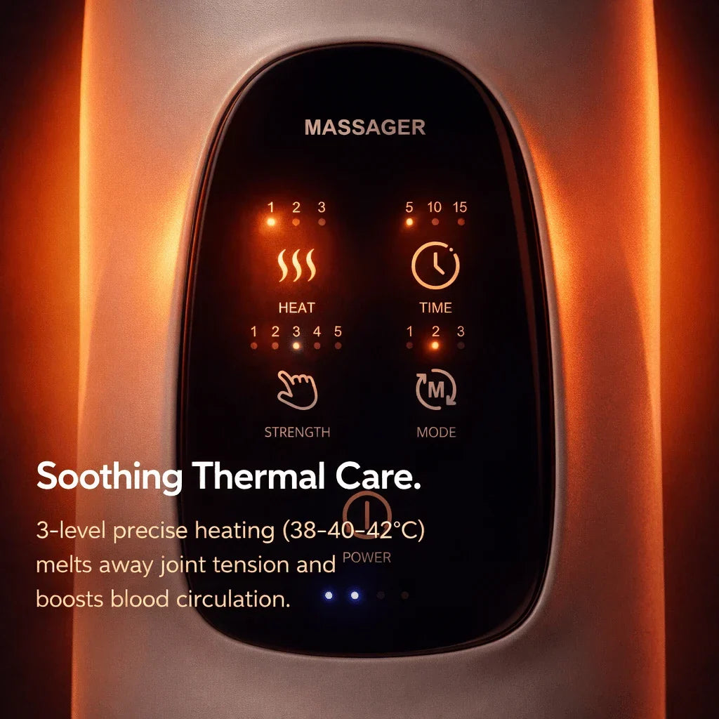 Elevaure air compression hand massager heat function — Low, Medium, High settings up to 113°F