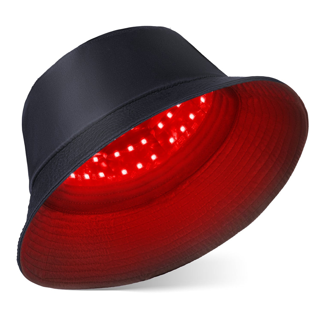 High density honeycomb matrix of illuminated LED diodes inside flexible red light therapy cap