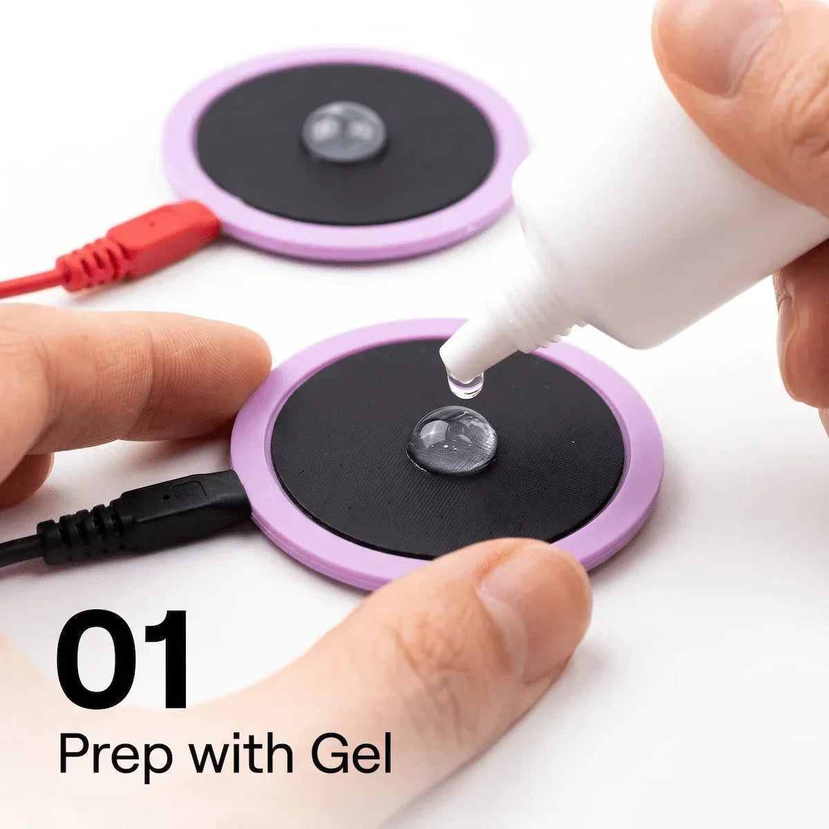 Applying conductive gel to skin before starting a cavitation RF EMS home body contouring session — the essential first step in the optimal protocol.