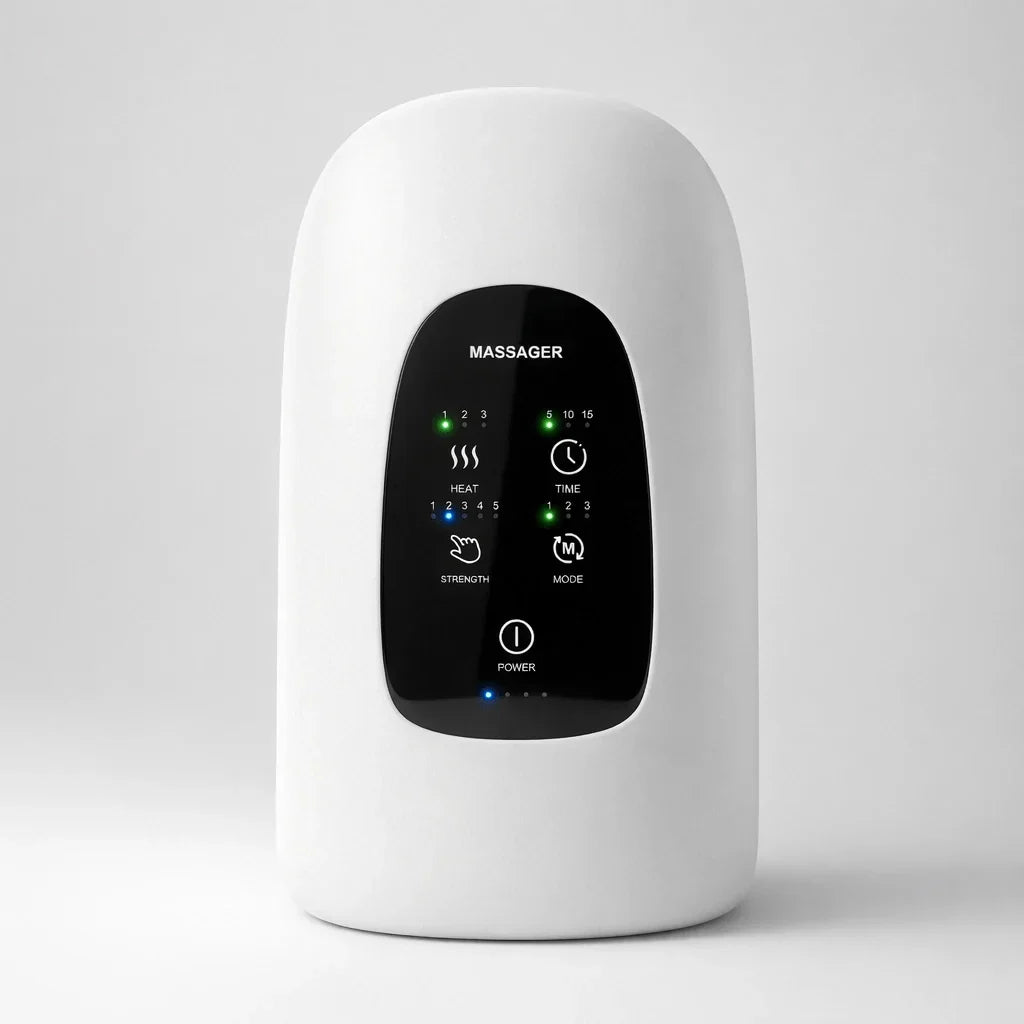 Elevaure air compression hand massager with heat — front view showing digital control panel
