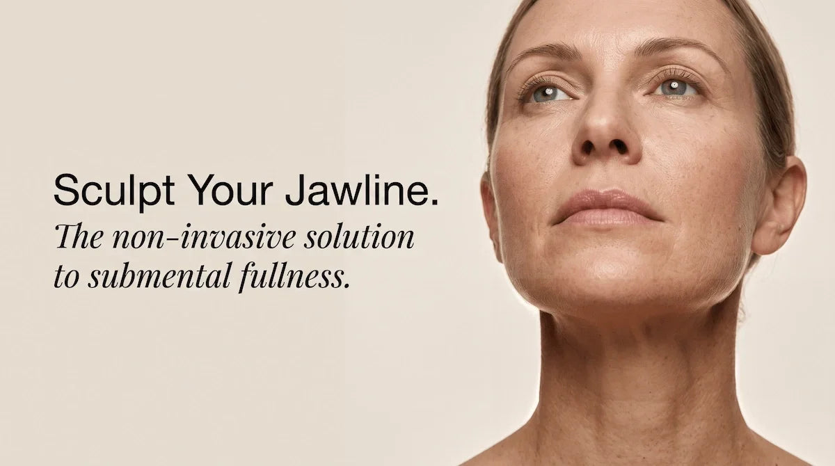 A confident woman displaying a sculpted jawline and firm neck, illustrating non-invasive double chin reduction results.