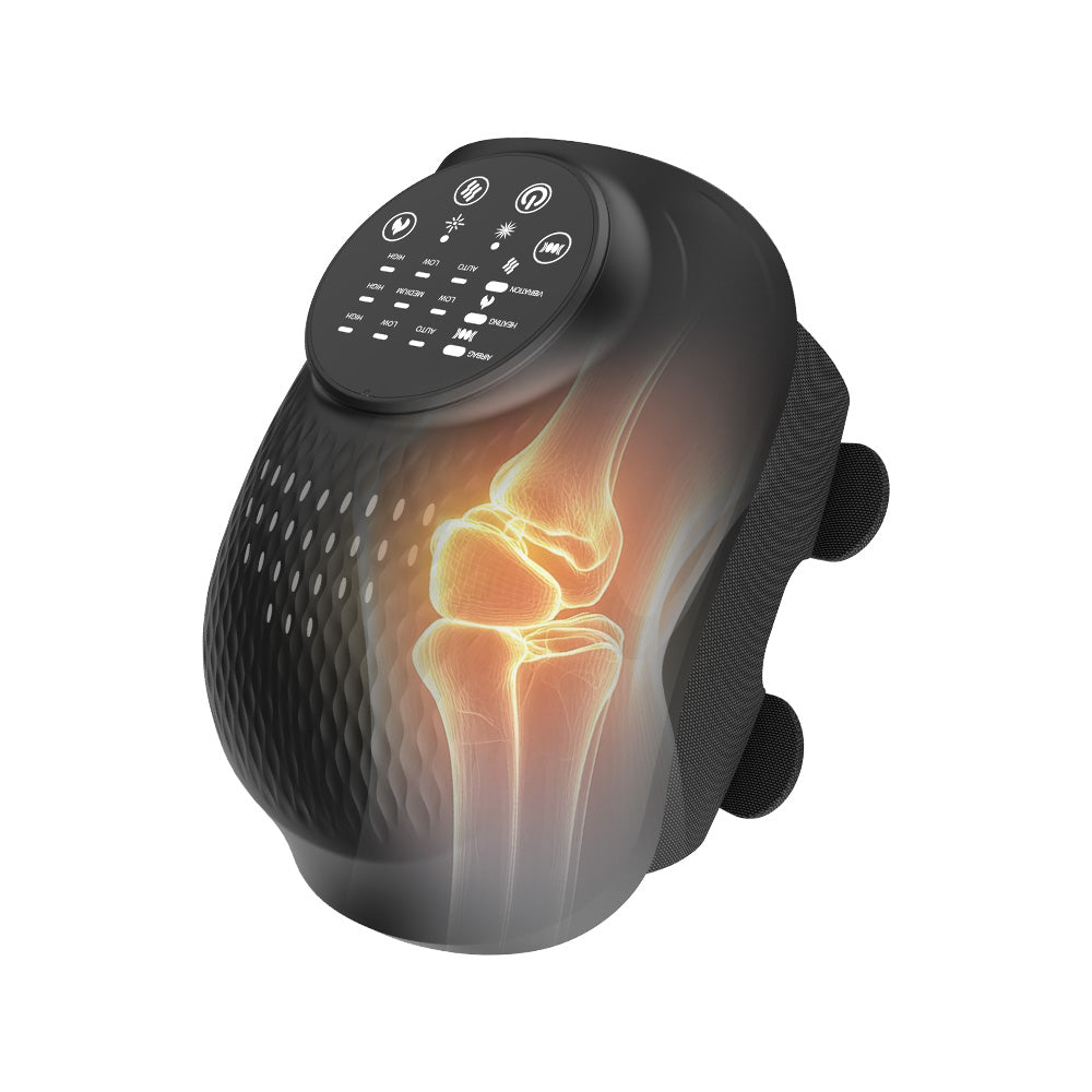 Midnight Black ELEVAURE rechargeable knee massager with carbon fiber heat and airbag compression.