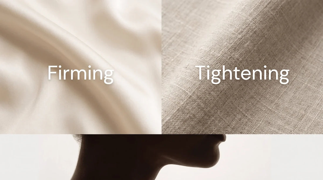 Visual concept contrasting soft and structured textures to explain neck firming vs neck tightening.