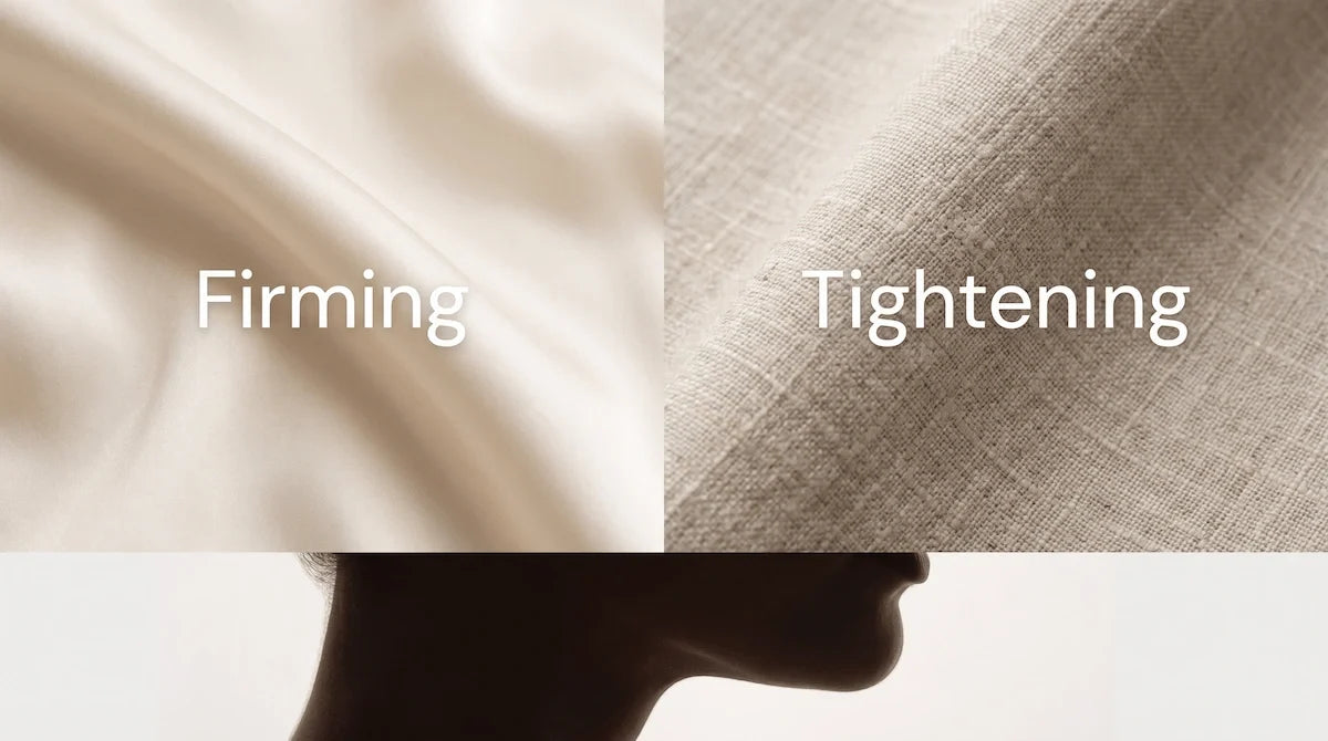 Visual concept contrasting soft and structured textures to explain neck firming vs neck tightening.