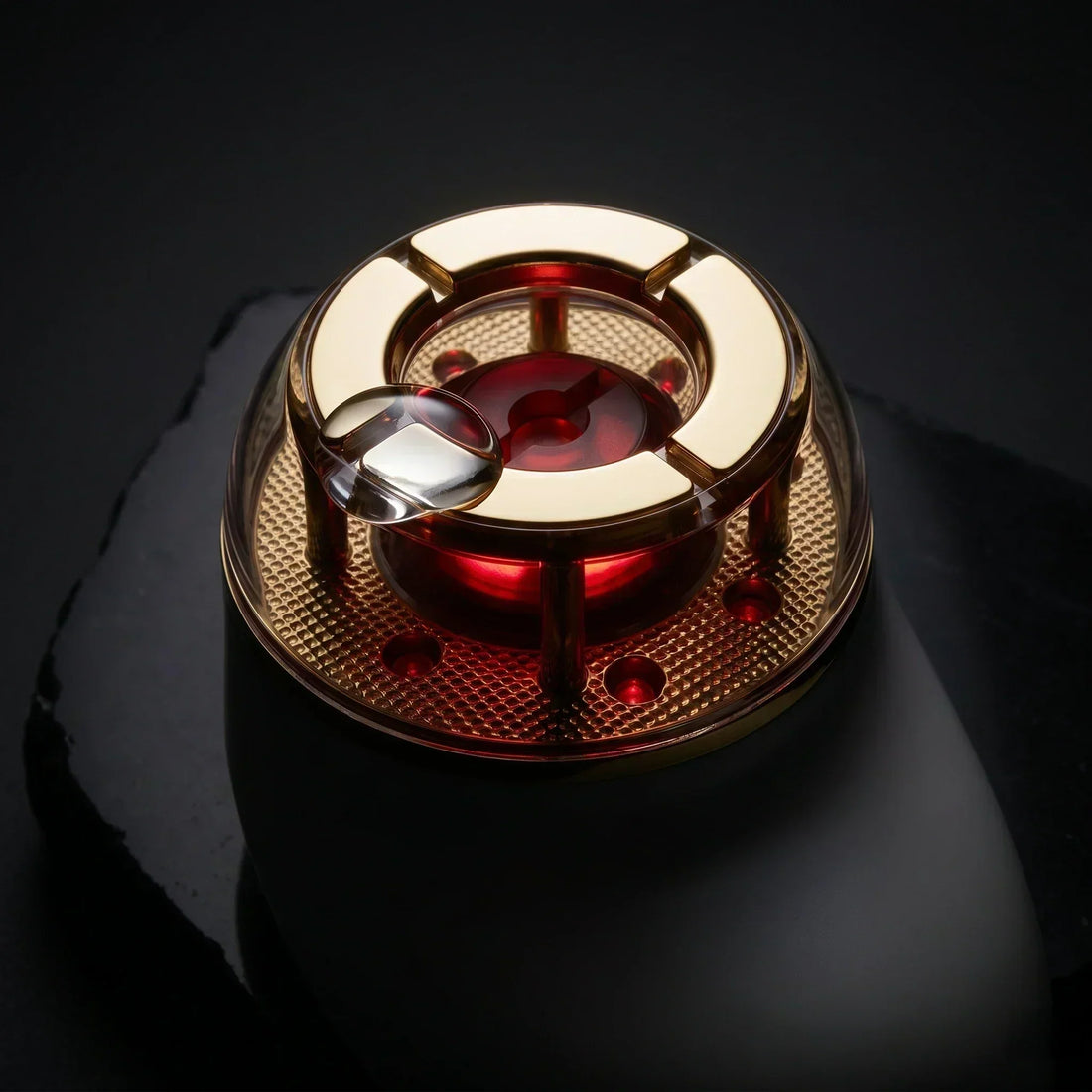 A macro studio shot of the ELEVAURE face sculpting tool, highlighting the clinical vacuum suction cup and EMS technology designed as a non surgical double chin reducer.