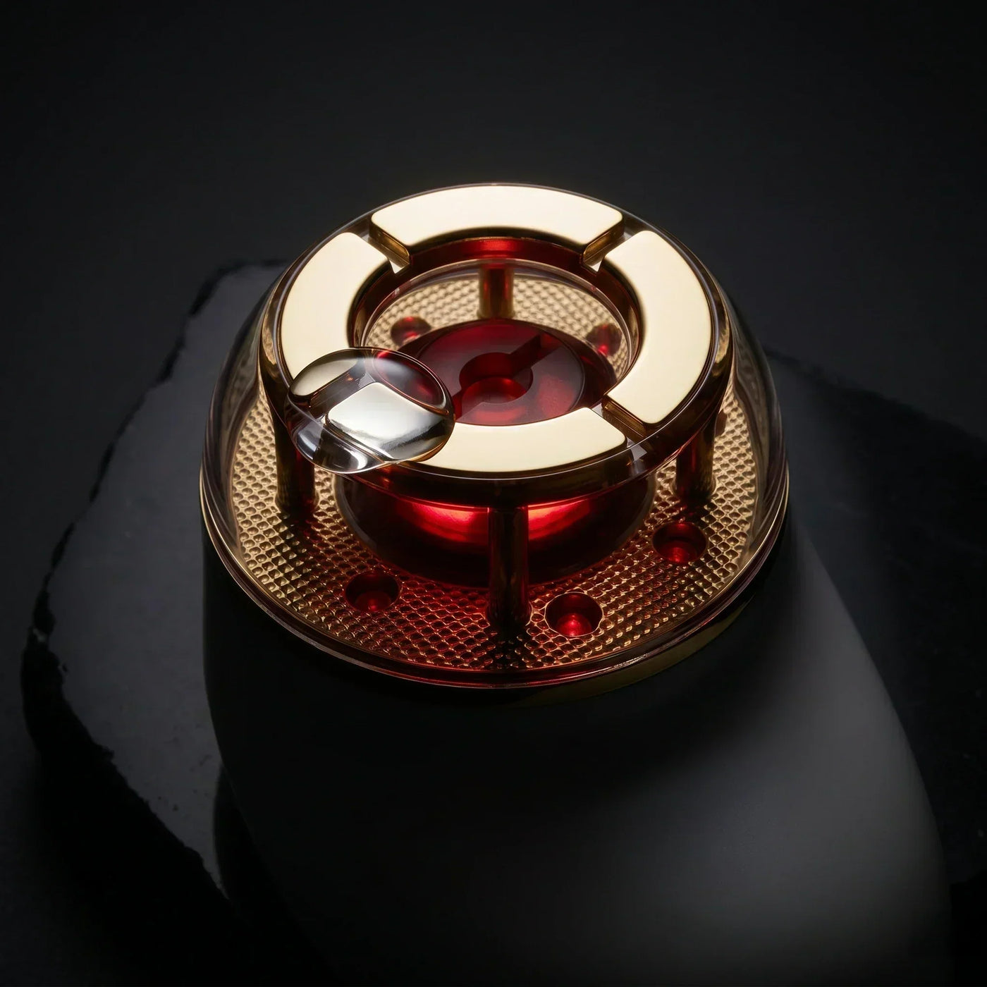 A macro studio shot of the ELEVAURE face sculpting tool, highlighting the clinical vacuum suction cup and EMS technology designed as a non surgical double chin reducer.
