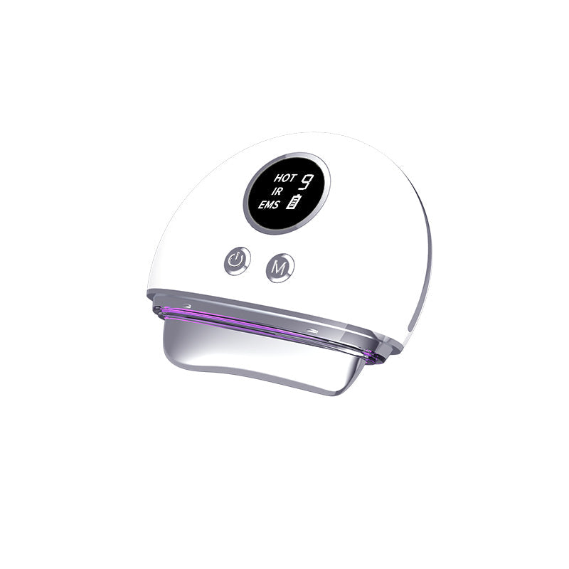 REVITALIZE PRO 4-in-1 EMS face massager in white — smart LCD display, zinc alloy probe, Type-C rechargeable