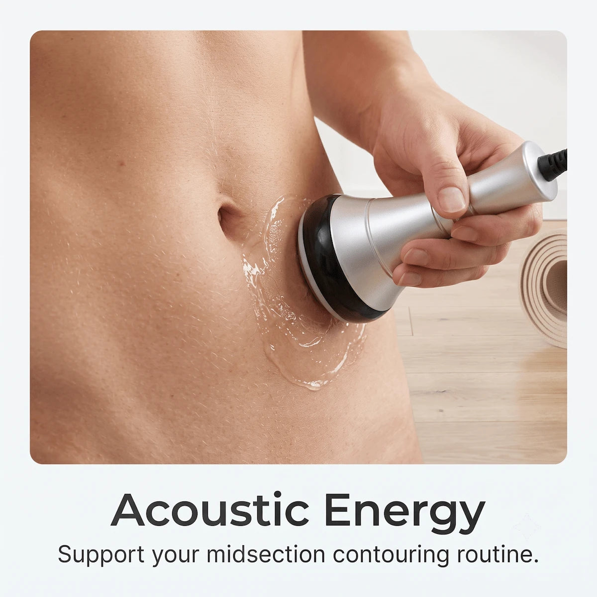 Using the 40kHz cavitation probe on the abdomen for a home body contouring session.