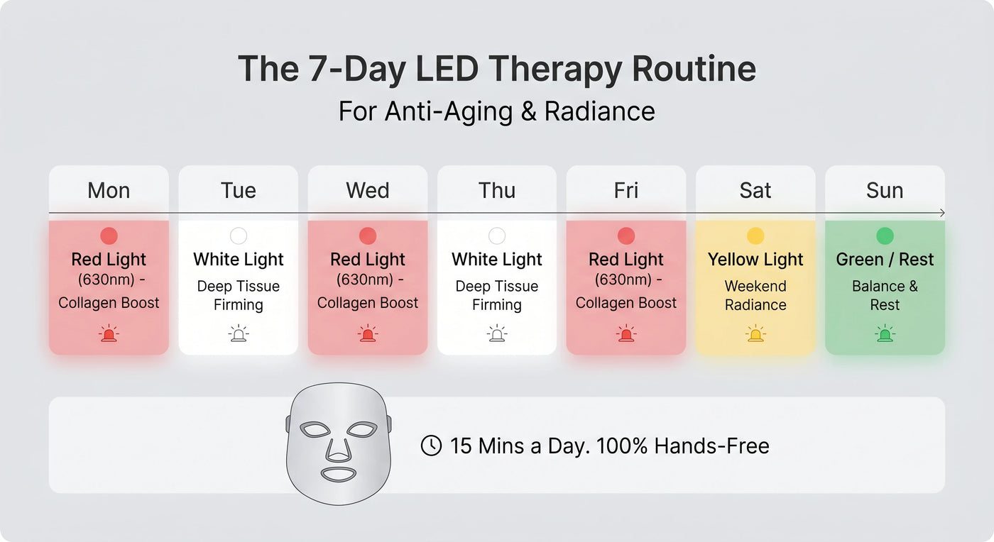 7-day schedule for different LED light therapy modes