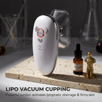 Detail of the vacuum suction cup on the body contouring machine, designed for targeted electric suction massage.