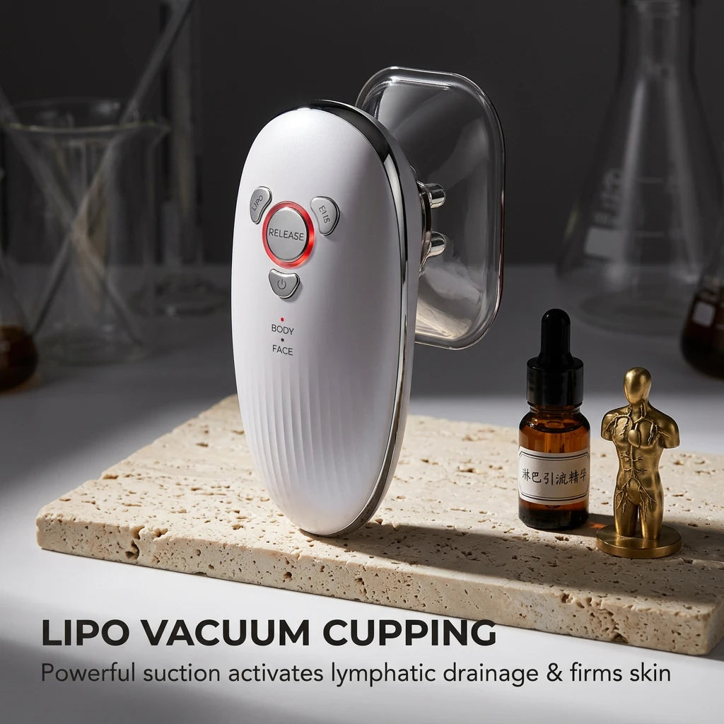 Detail of the vacuum suction cup on the body contouring machine, designed for targeted electric suction massage.