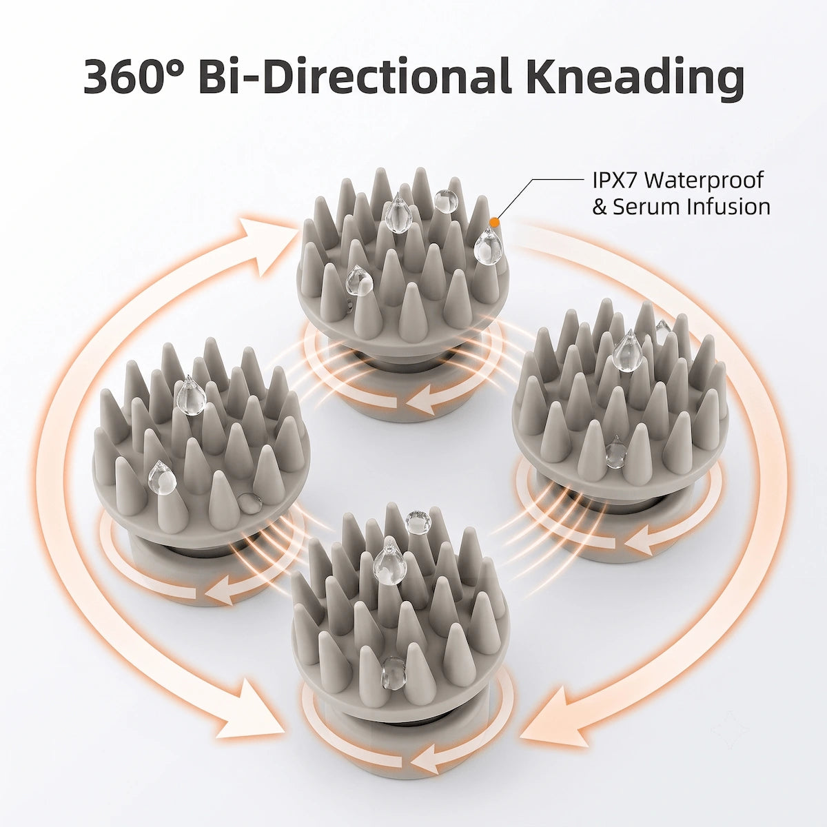 Close-up of the silicone nodes on the Elevaure scalp massager, demonstrating the bi-directional rotation mechanism.