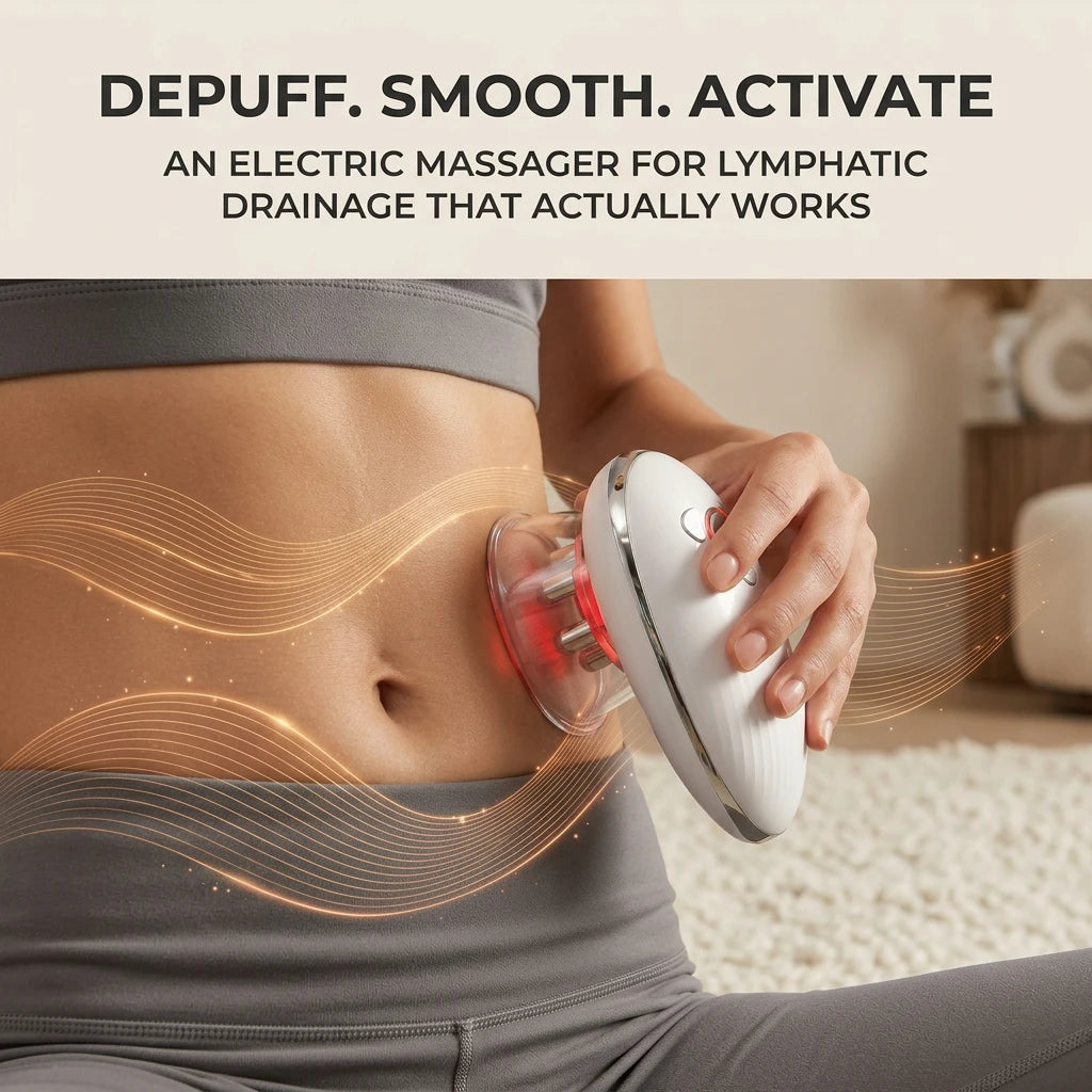 Using the lifting and shaping body massager on the stomach to promote deep lymphatic drainage and contouring.