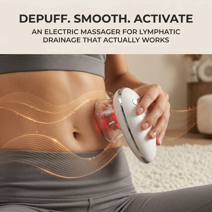 Using the lifting and shaping body massager on the stomach to promote deep lymphatic drainage and contouring.