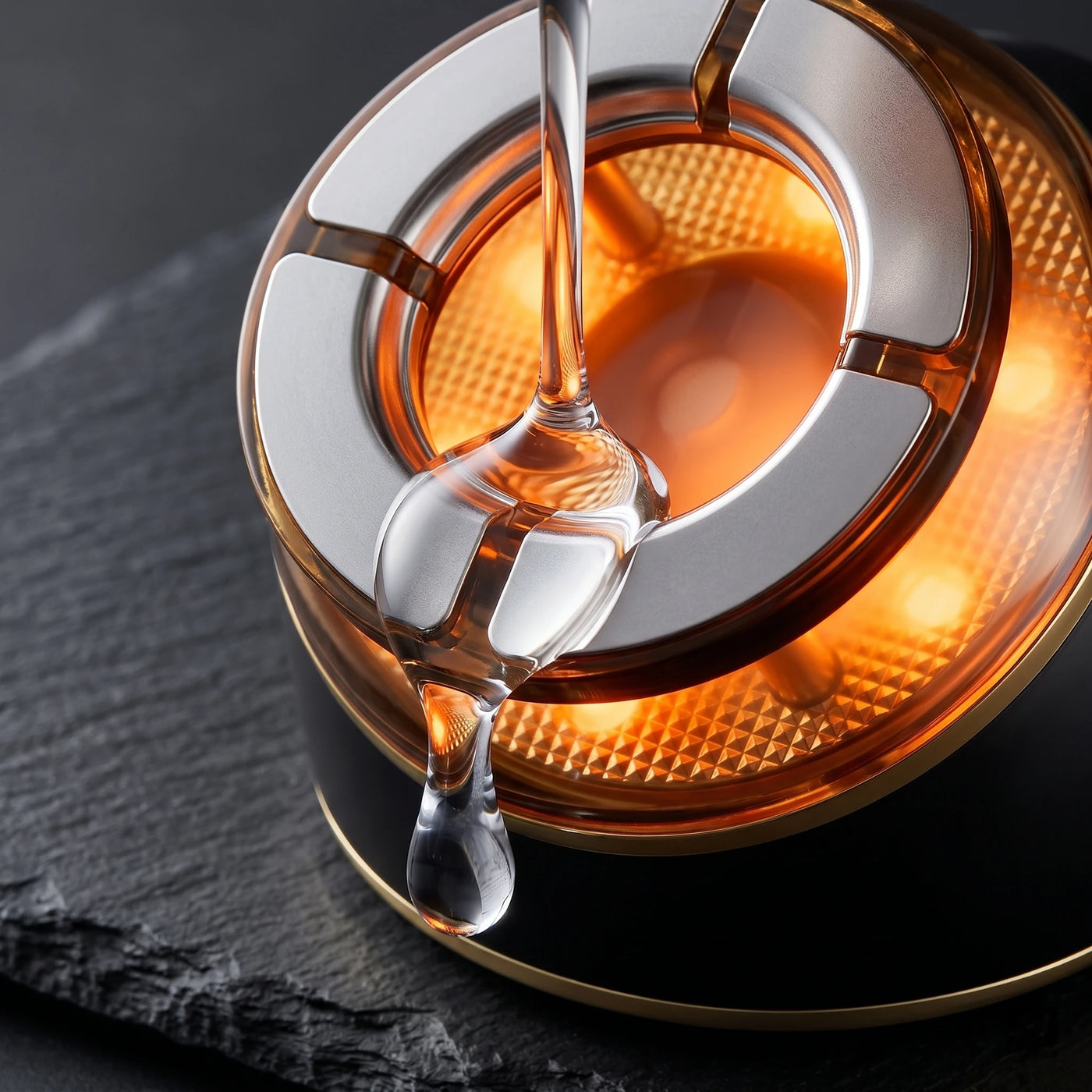 Close up of the ELEVAURE electric suction cupping tool gliding smoothly over the jawline, providing a safe facial gua sha alternative with EMS technology.