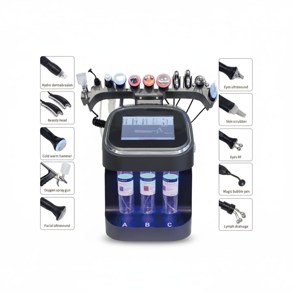 Comprehensive overview of the 10 precision facial skincare attachments and treatment handles included with the ELEVAURE 10-in-1 system