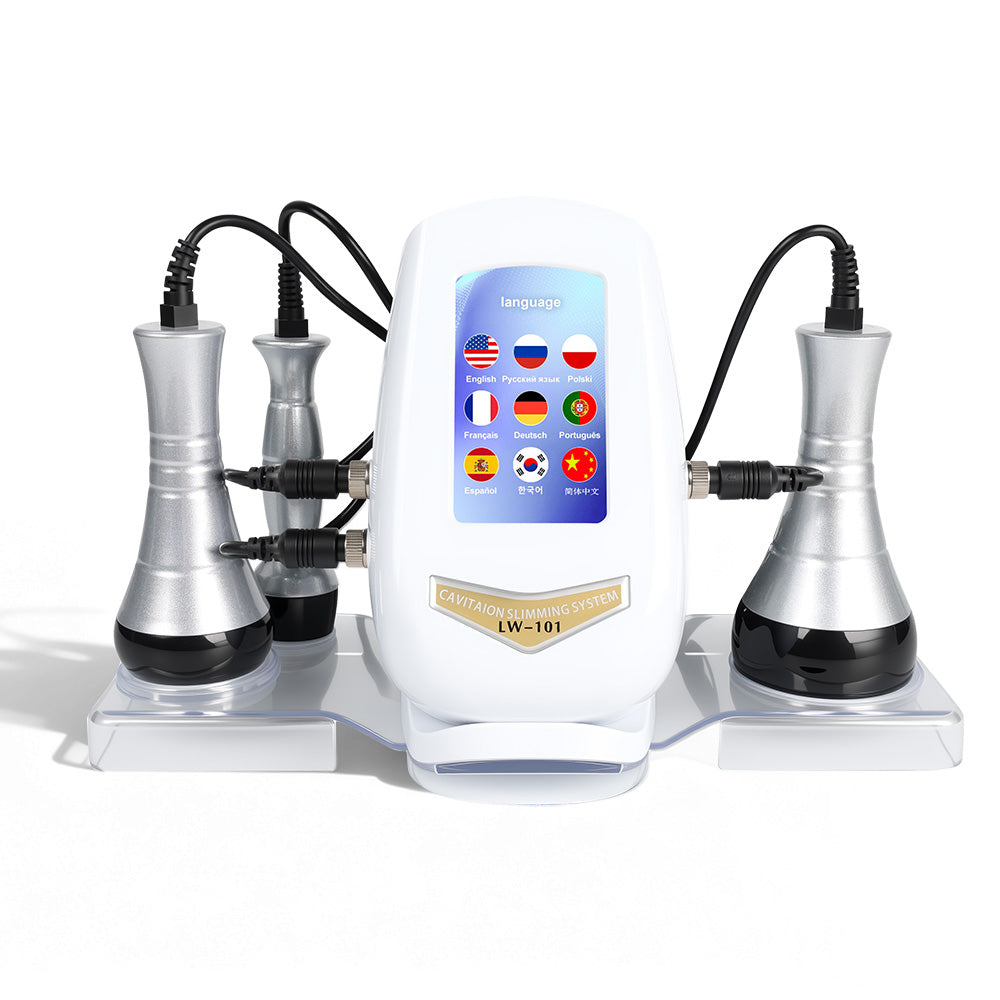 Front view of the Elevaure 3-in-1 home cavitation and RF body contouring system on a white background.