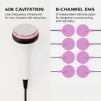 Elevaure 40K ultrasonic cavitation probe and 8-channel silicone EMS electrode pads.