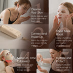 5-step at-home skincare routine guide using the 4D contoured LED face mask and handheld controller.