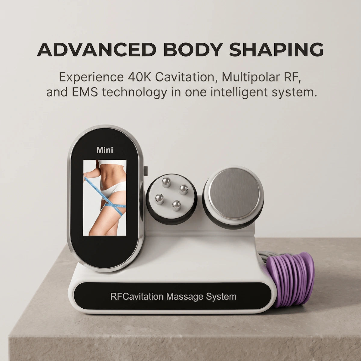  Elevaure 4-in-1 body contouring system main console, RF probes, and silicone EMS pads.