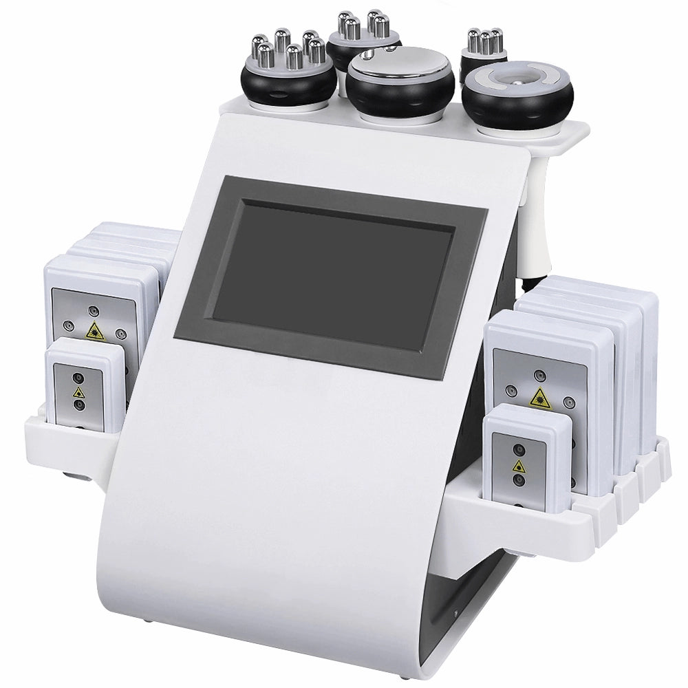 Front view of the Elevaure body sculpting system on a white background showing touchscreen interface and probe docking area.
