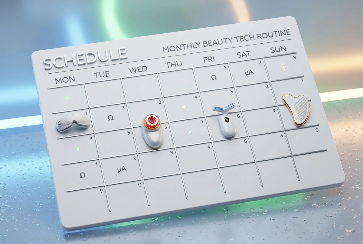 ELEVAURE complete weekly schedule — multi-device wellness routine infographic