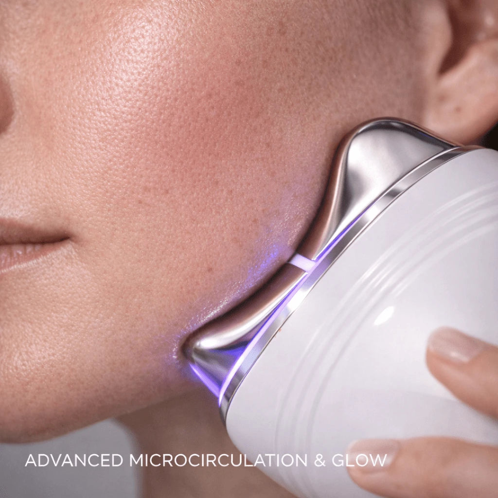Elevaure device promoting advanced microcirculation and skin glow on the cheek with blue light technology