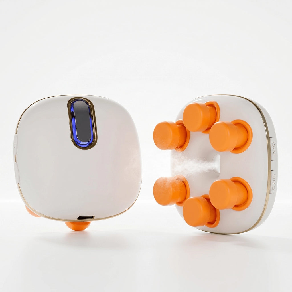 Clinical white Elevaure dual-action eye massager featuring soft grey medical-grade silicone nodes, isolated on a pure white background.