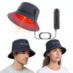 Unisex wearable red light therapy hat featuring dual 660nm and 850nm wavelengths with smart 20-minute controller.