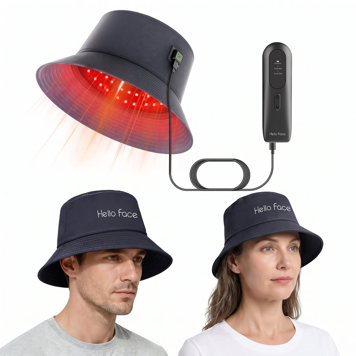 Unisex wearable red light therapy hat featuring dual 660nm and 850nm wavelengths with smart 20-minute controller.