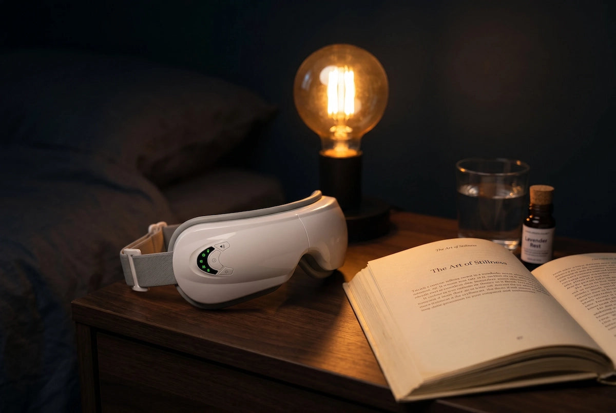 ELEVAURE evening wellness routine — repair and recover with RF and EMS device on a nightstand