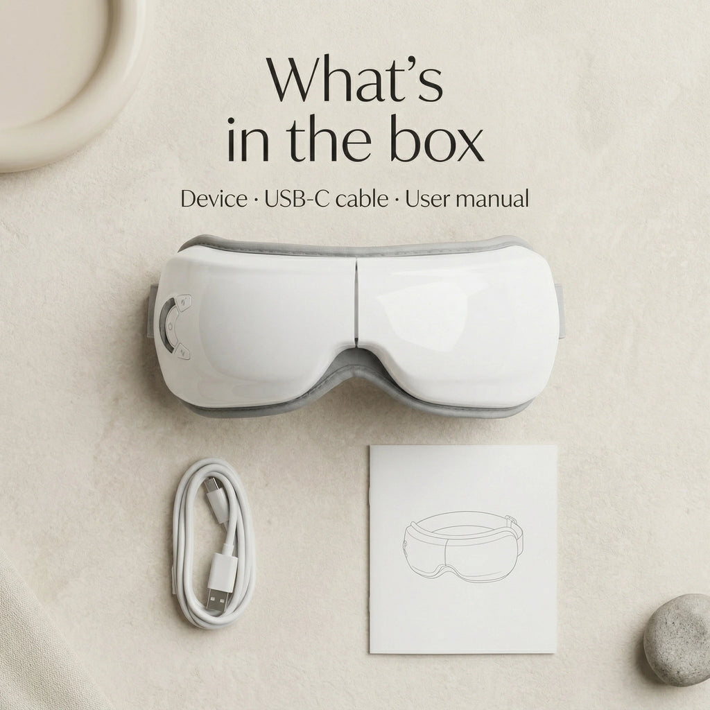 What’s in the box for elevaure heated eye massager