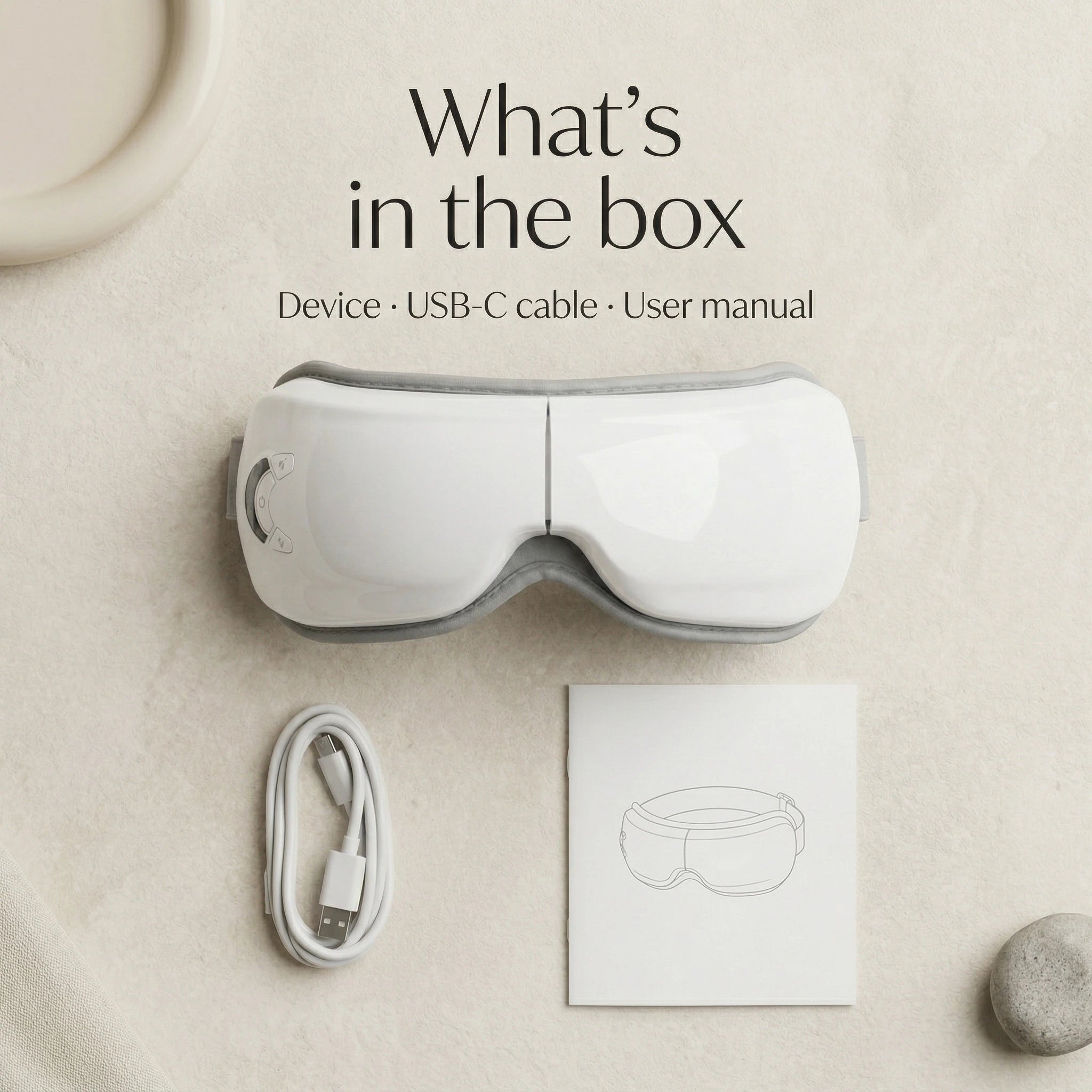 What’s in the box for elevaure heated eye massager