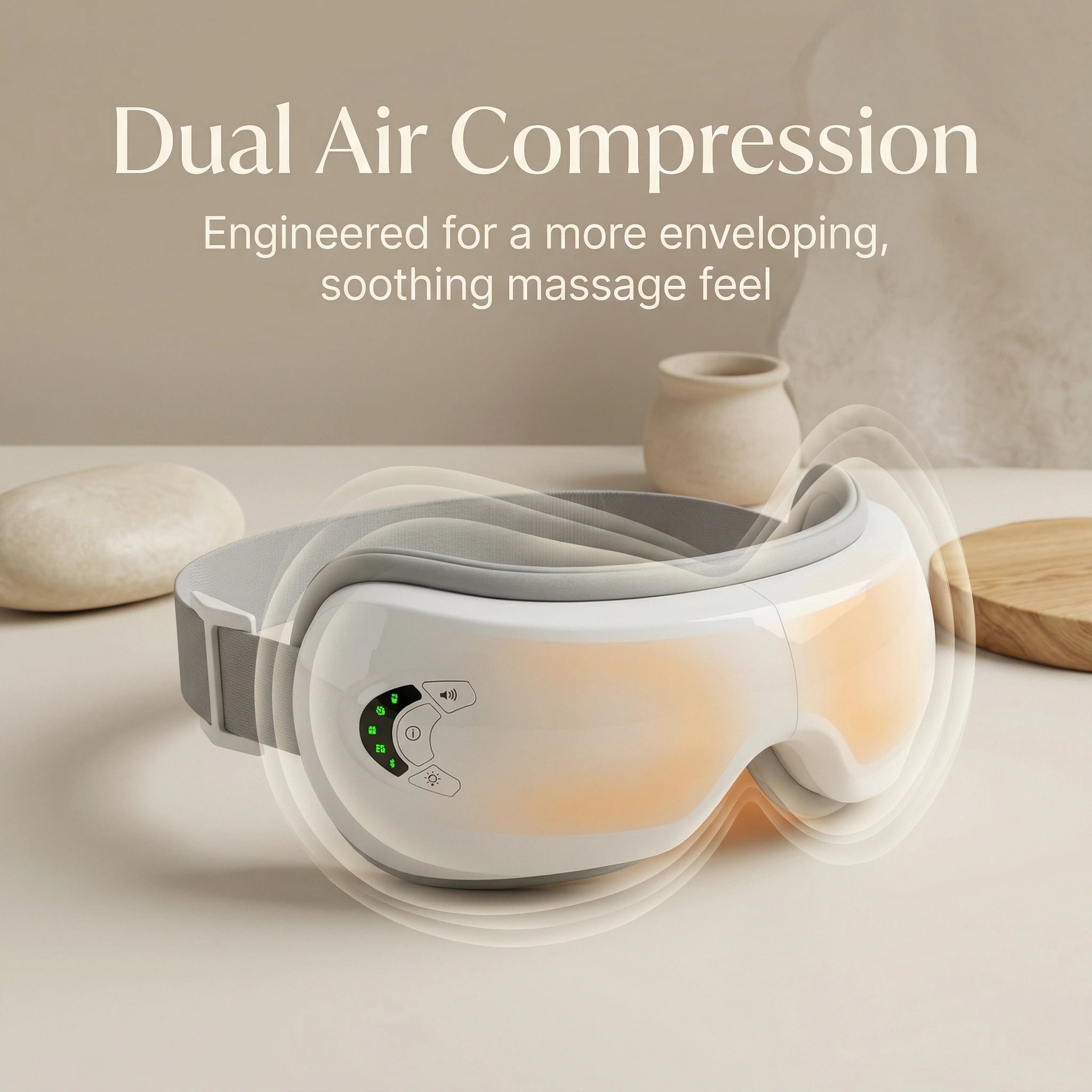 Dual air compression feature on elevaure smart heated eye massager
