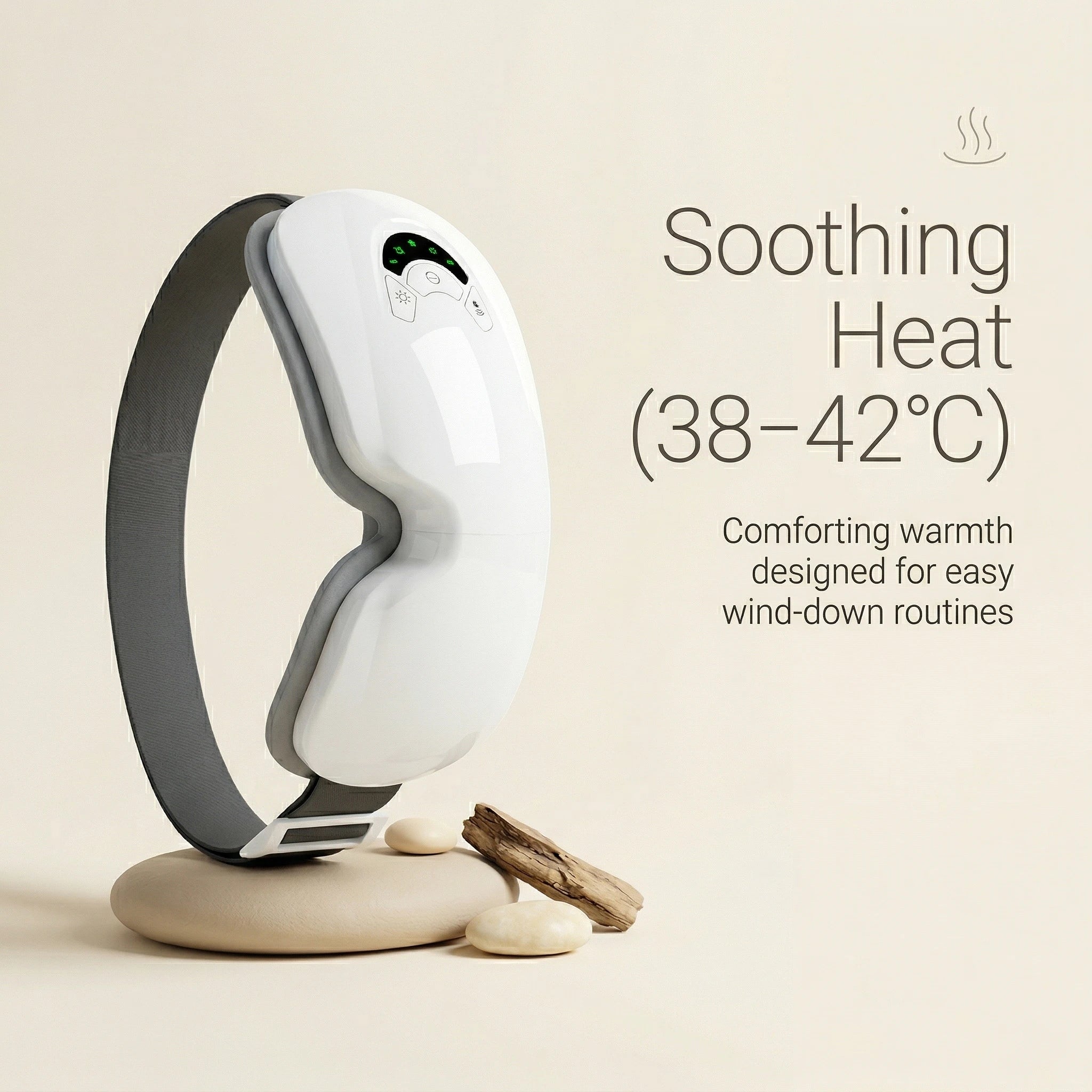 Soothing heat feature 38–42°C on elevaure eye massager