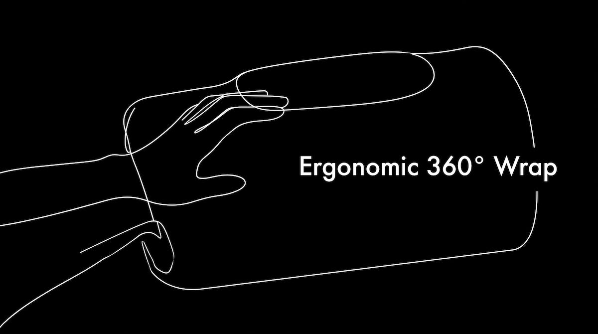Minimalist line art illustration showing a hand inserted into the Elevaure massager.