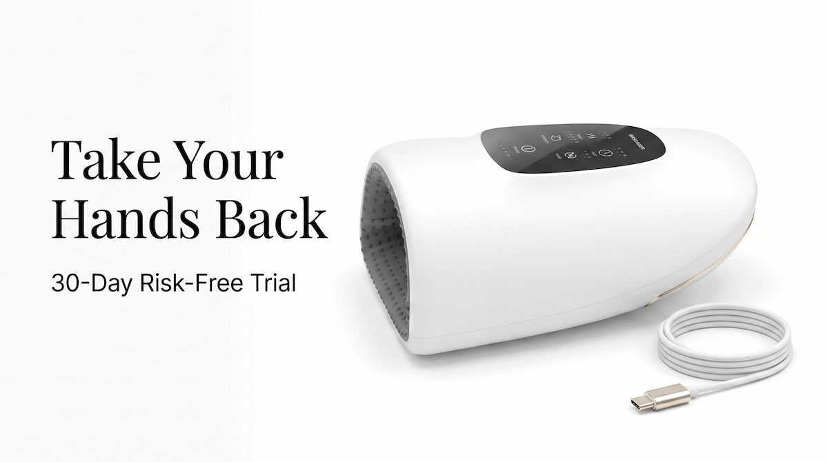 Elevaure cordless hand massager with 30-day risk free trial.