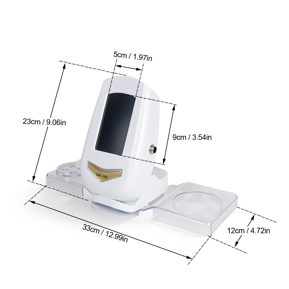 Dimensions and compact scale of the Elevaure home body contouring device.