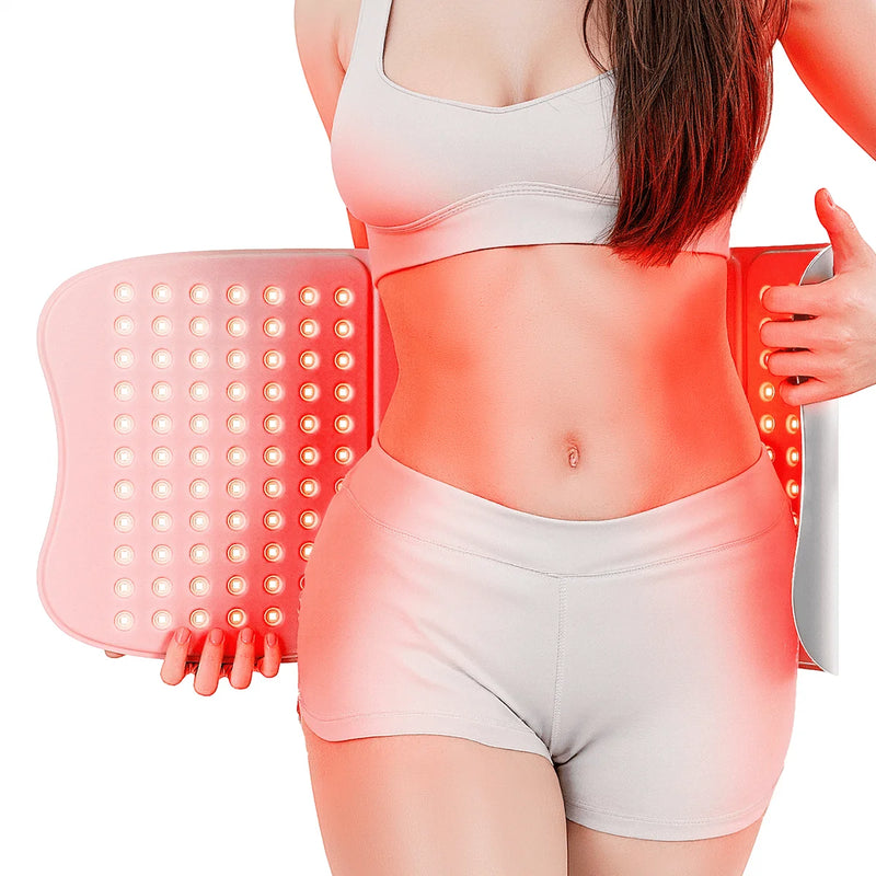 ELEVAURE Large Red Light Therapy Pad for Body in Grey, flexible 30.1" × 12.0" pad with 792 LED chips wrapped around the waist.