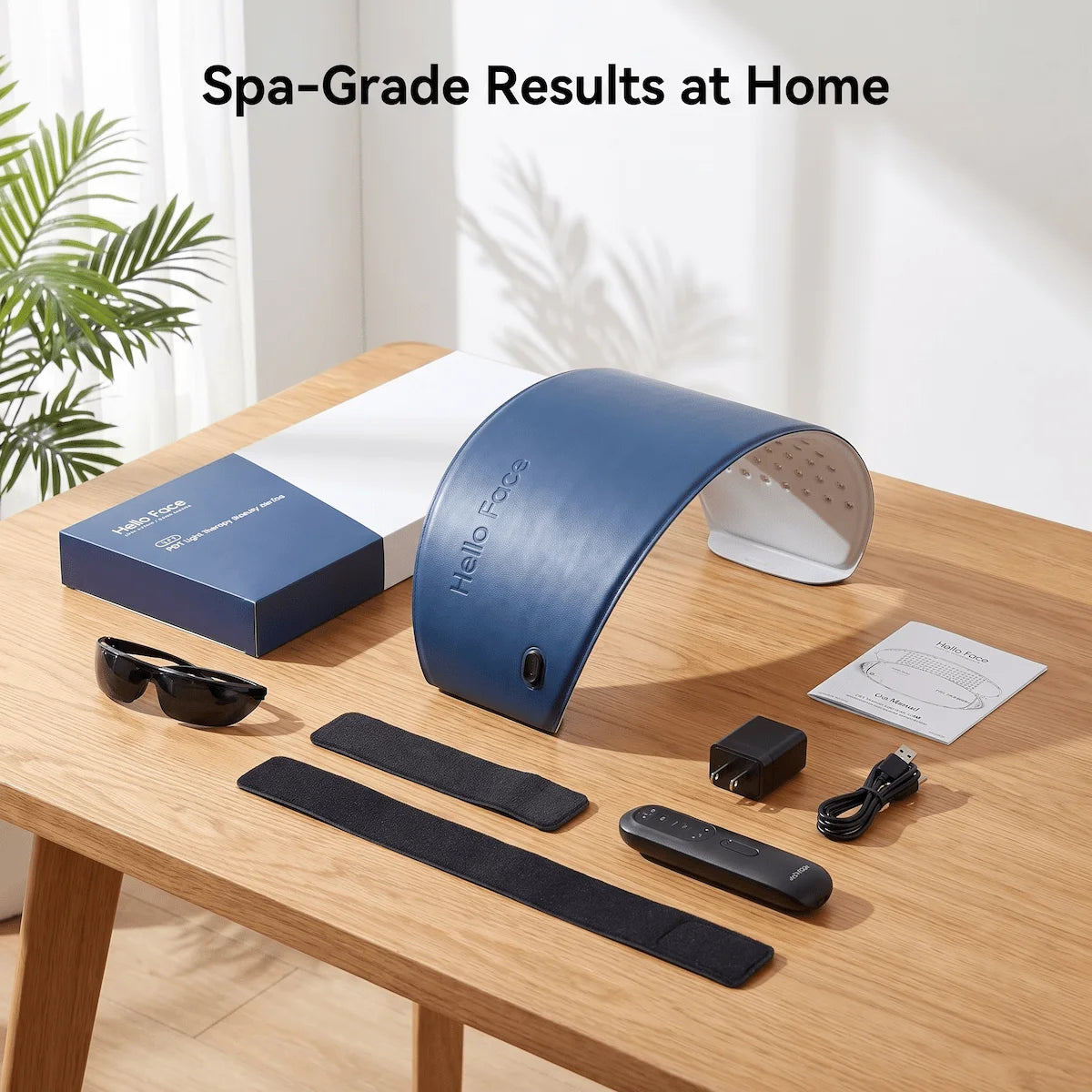 Elevaure flexible LED light therapy device with all included accessories.
