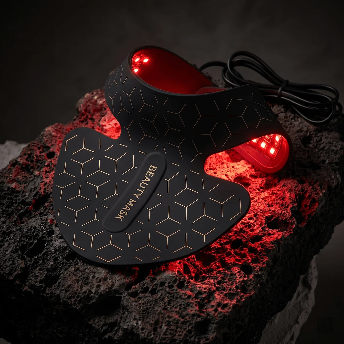 Elevaure flexible silicone LED neck and chest mask emitting 630nm red light for tech neck and décolletage anti-aging.