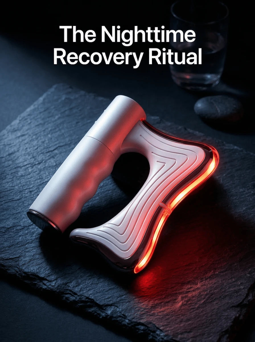 Elevaure thermo fascia blade nighttime recovery ritual dark slate background