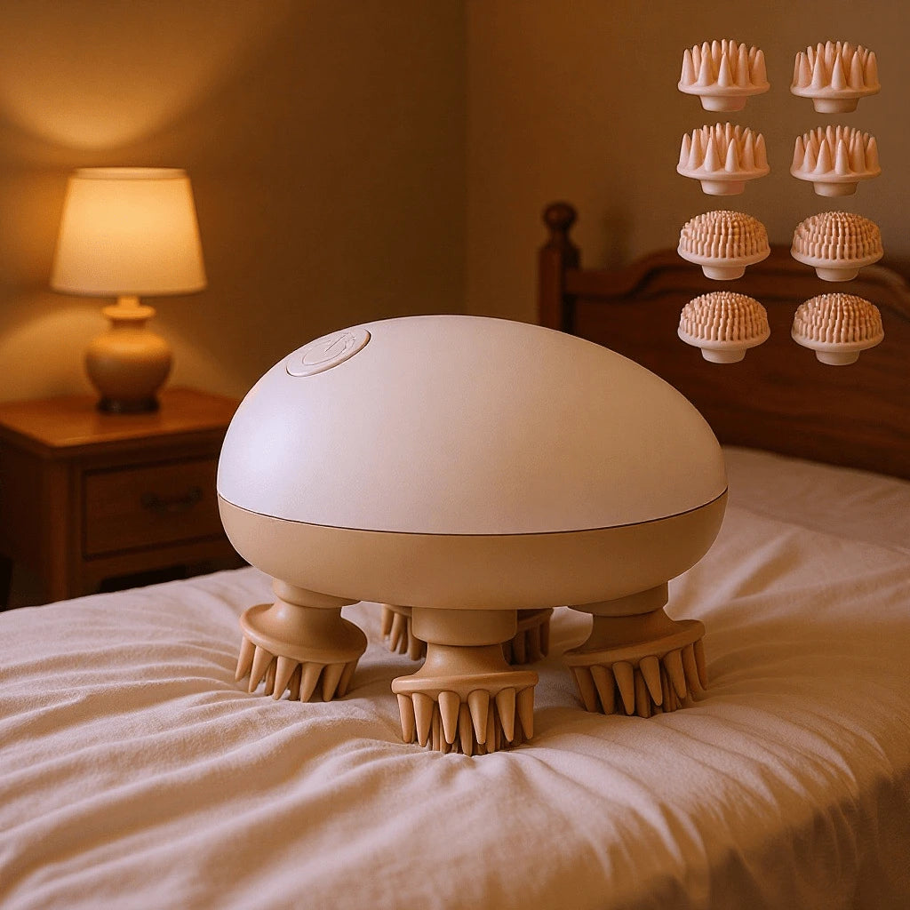 ELEVAURE scalp massager used at bedtime for relaxation with interchangeable heads