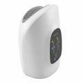 Clinical-white Elevaure smart heated hand massager standing upright against a pure white background, featuring an illuminated digital touch interface with heat, timer, and mode settings for targeted hand pain relief.