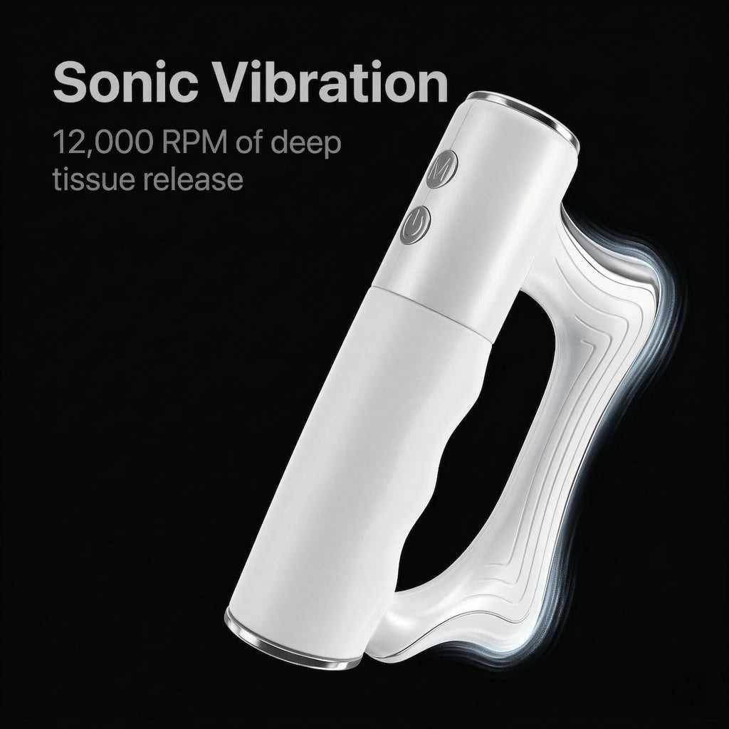 Elevaure vibrating muscle scraper in motion black background