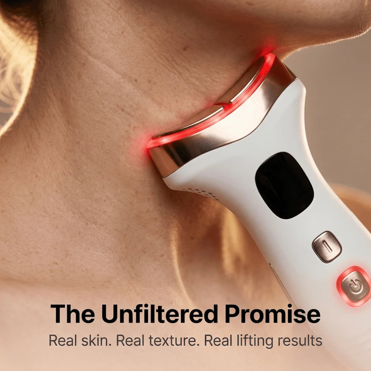Elevaure red light therapy neck treatment on unfiltered skin