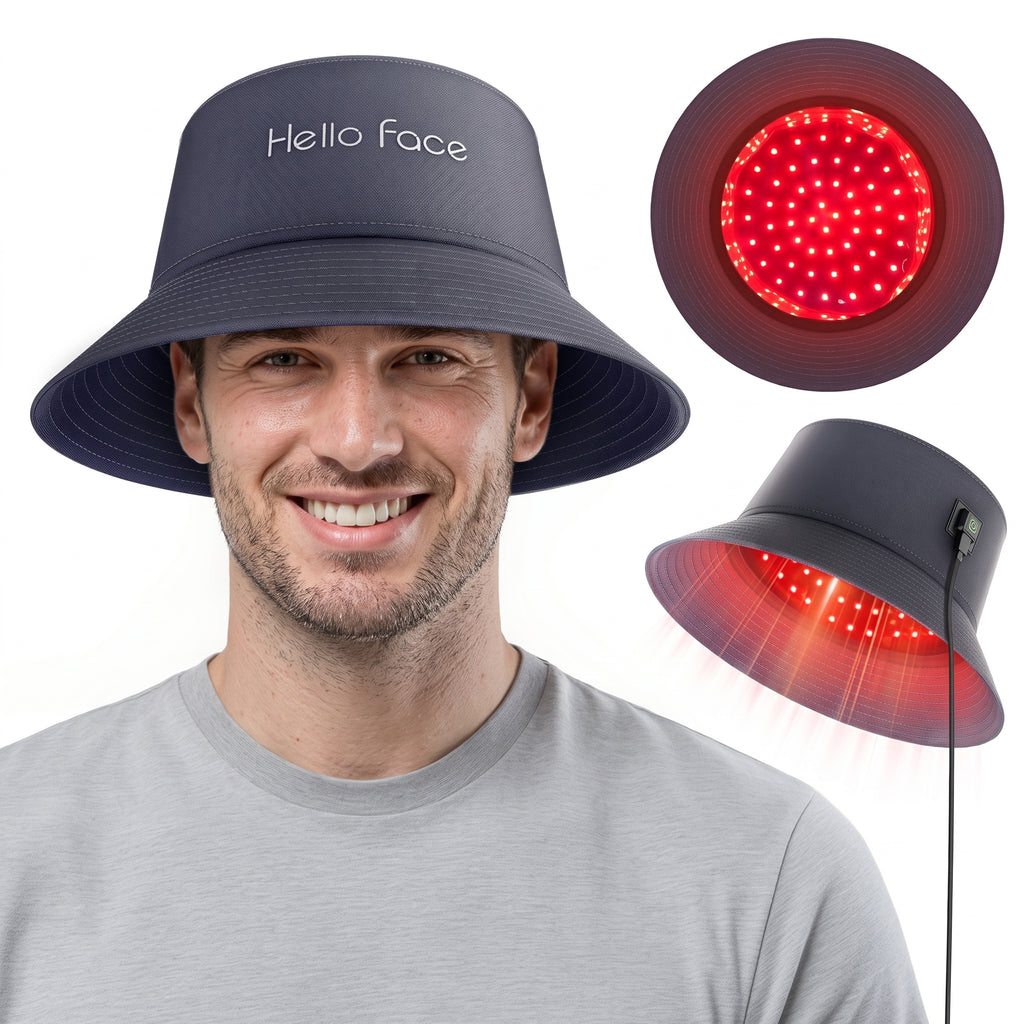 Comfortable 8.1 oz wearable red light hair cap with 336 high-efficiency LED chips for thinning crown and receding hairline care.