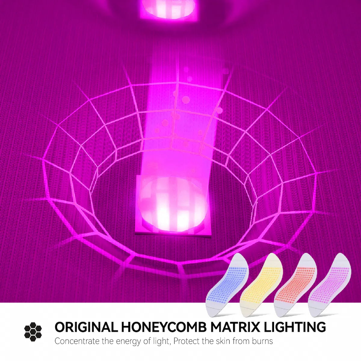 Close-up of the honeycomb optical matrix delivering even light distribution.