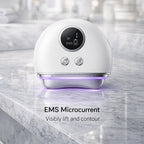 EMS microcurrent facial massager emitting violet light for lymphatic drainage and skin renewal